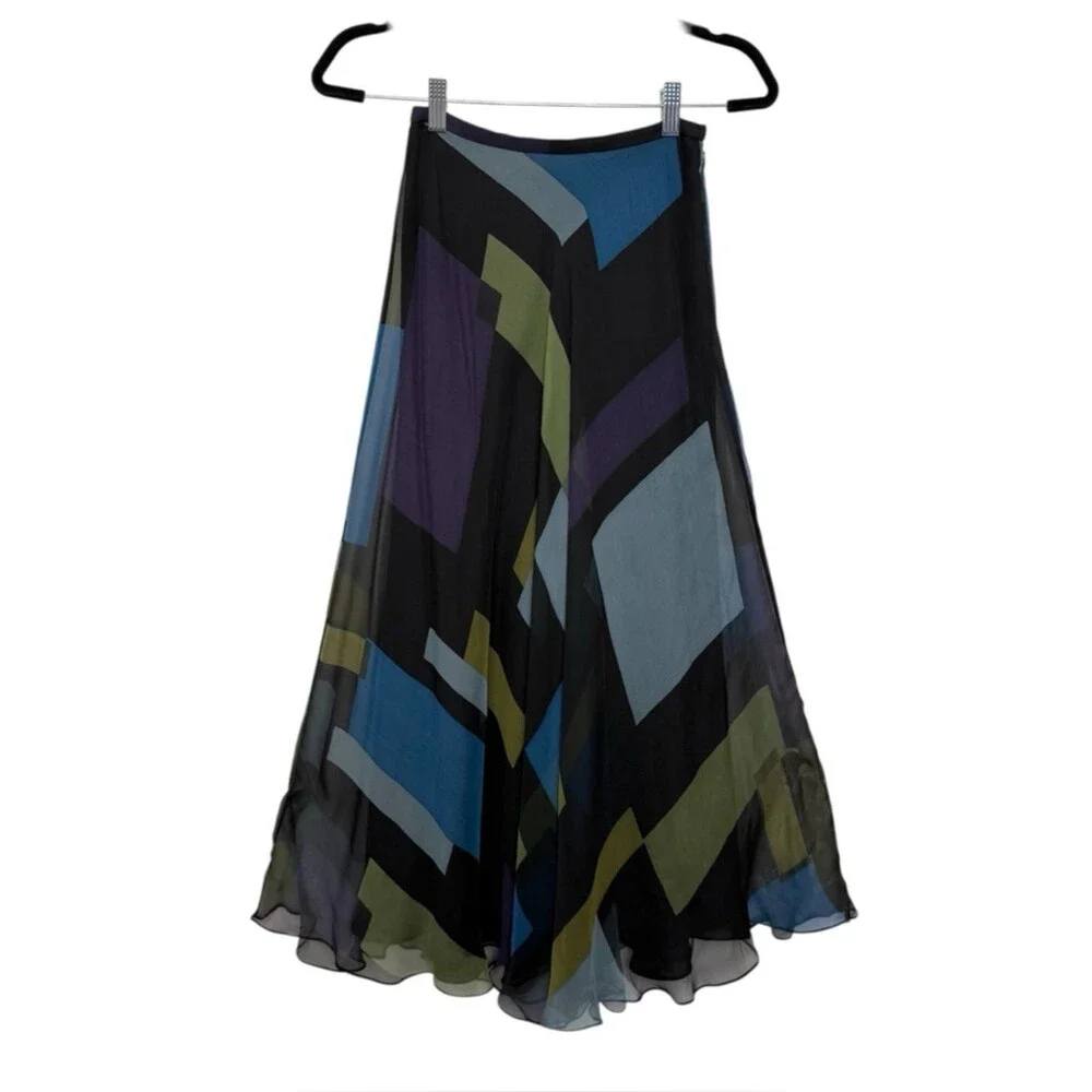 Dana Buchman‎ Silk Midi Skirt Geometric Print Petite 2 NWT A Line